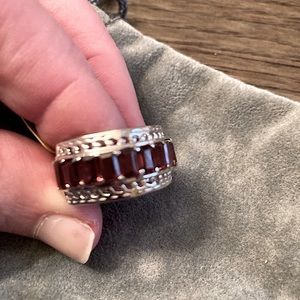 Sterling-Style Silver Ring with Deep Garnet Red Stones